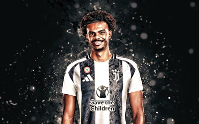 Renato Veiga, 4k, white neon lights, Juventus FC, Serie A, Portuguese footballers, Renato Veiga 4K, football, soccer, Renato Veiga Juventus