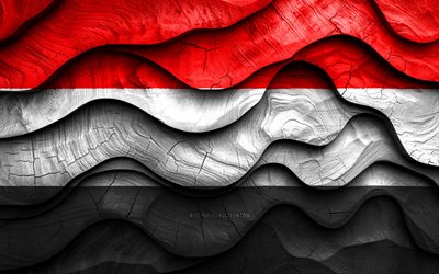 4k, jemenitisk flagga, asiatiska länder, trä 3d  vågor flaggor, jemen dag, jemens flagg, jemen träflagga, jemenitiska nationella symboler, jemen flagga, jemen