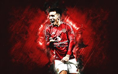 Lisandro Martinez, Manchester United FC, Argentine football player, red stone background, Premier League, England, football