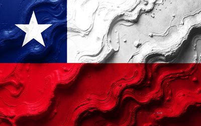 drapeau du chili, 4k, texture des vagues de pierre, drapeau du chili 3d, amérique du sud, drapeaux des pays d'amérique du sud, chili, drapeau chilien