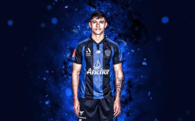 Logan Rogerson, 4k, blue neon lights, Auckland FC, A-League, New Zealand footballers, Logan Rogerson 4K, football, soccer, Logan Rogerson Auckland FC