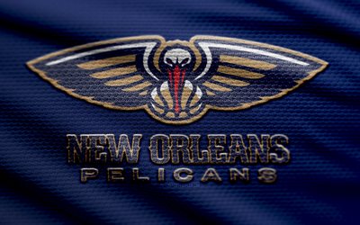 new orleans pelicans kumaş logosu, 4k, mavi kumaş arka plan, nba, bokh, basketbol, new orleans pelicans logosu, new orleans pelicans amblemi, amerikan basketbol takımı, new orleans pelicans