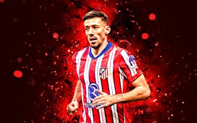 Clement Lenglet, 4k, red neon lights, Atletico Madrid FC, La Liga, french footballers, Clement Lenglet 4K, football, soccer, LaLiga, Clement Lenglet Atletico Madrid