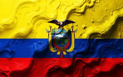 bandera de ecuador, 4k, textura de onda de piedra, bandera ecuador 3d, sudamerica, banderas de los países de américa del sur, ecuador