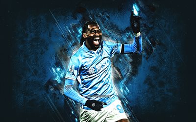 frank anguissa, ssc napoli, kamerunisk fotbollsspelare, blå stenbakgrund, grunge konst, napoli fc, serie a, italien, fotboll, anguissa napoli