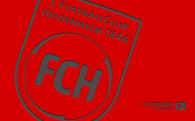 1 fc logotipo de heidenheim, 4k, fondo rojo, arte de carbono, 1 fc heidenheim emblema, club de fútbol alemán, bundesliga, alemania, fútbol americano, 1 fc heidenheim