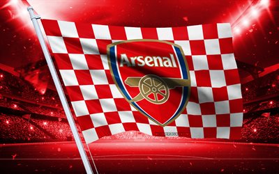 4k, arsenal fc logo, englischer fußballverein, stadionflagge, arsenal fc fans flagge, rote weiße flagge, arsenal fc emblem, premier league, england, fußball, arsenal fc