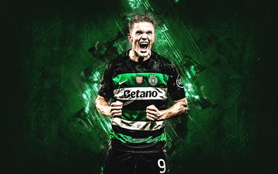 Viktor Gyokeres, Sporting CP, Swedish footballer, green stone background, grunge art, Gyokeres Sporting, Portugal, football, FC Sporting