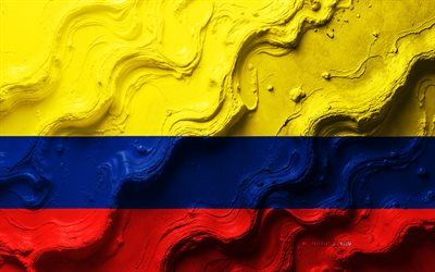 bandera de colombia, 4k, textura de onda de piedra, bandera 3d de colombia, sudamerica, banderas de los países de américa del sur, colombia, bandera colombiana