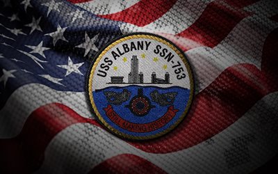 USS Albany chest, 4K, US flag, SSN-753, USS Albany emblem, USS Albany badge, american warships, USS Albany
