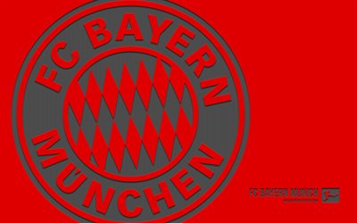 logo dell'fc bayern monaco, 4k, sfondo rosso, art di carbonio, emblema dell'fc bayern monaco, club di calcio tedesco, bayern monaco, bundesliga, germania, calcio, fc bayern monaco