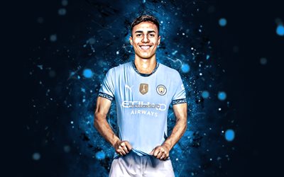 vitor reis, 4k, siniset neonvalot, manchester city fc, premier league, brasilialaiset jalkapalloilijat, vitor reis 4k, jalkapallo, vitor reis manchester city, man city