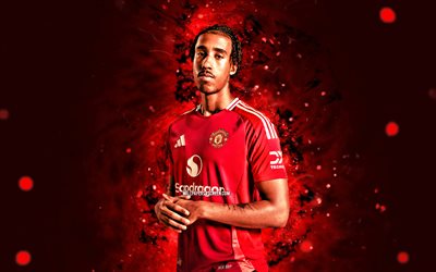 ليني يورو, 4k, أضواء النيون الحمراء, مانشستر يونايتد, الدوري الإنجليزي الممتاز, لاعبي كرة القدم الفرنسيين, ليني يورو 4k, كرة القدم, ليني يورو مانشستر يونايتد