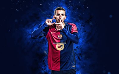 Ferran Torres, 4k, blue neon lights, FC Barcelona, La Liga, spanish footballers, Ferran Torres 4K, football, soccer, Barcelona FC, LaLiga, Ferran Torres Barcelona, FCB