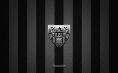 KAS Eupen logo, Belgian football team, Belgian Pro League, black white carbon background, KAS Eupen emblem, football, KAS Eupen, Belgium, FC Eupen