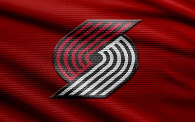 portland trail blazers kumaş logosu, 4k, kırmızı kumaş arka plan, nba, bokh, basketbol, portland trail blazers logosu, portland trail blazers amblemi, amerikan basketbol takımı, portland trail blazers