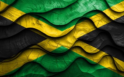 4k, jamaicansk flagga, nordamerikanska länder, trä 3d  vågor flaggor, jamaica dag, jamaica flagg, jamaica träflagga, nordamerika, jamaikanska nationella symboler, jamaica flagga, jamaica