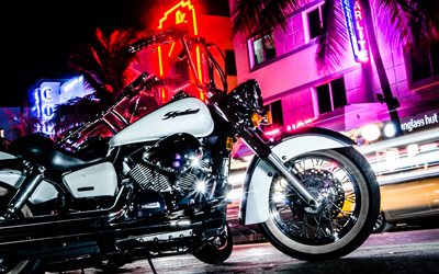 night, New York, lights, Harley-Davidson, bikes