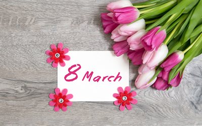 8 de março, tulipas, fundo de madeira, dia internacional da mulher