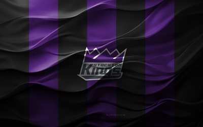 4k, logotipo de los reyes de stockton, fondo 3d negro morado, emblema de los reyes de stockton, liga nba g, equipo de baloncesto americano, bandera de los reyes de stockton, textura 3d, reyes de stockton, baloncesto, eeuu