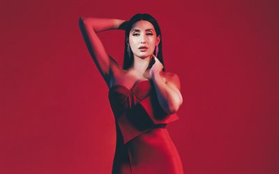 Nora Fatehi, 4k, red dress, canadian celebrity, Bollywood, movie stars, pictures with Nora Fatehi, canadian actress, Nora Fatehi photoshoot