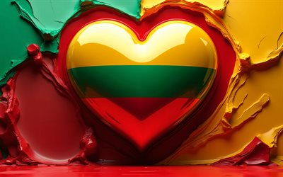 4k, I Love Lithuania, stone 3D background, geometric art, Day of Lithuania, 3D art, flag of Lithuania, heart with Lithuanian flag, 3D hearts, Lithuanian flag, Lithuania, Love for Lithuania