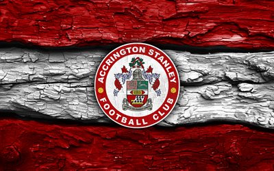 logotipo de madera del accrington stanley fc, 4k, fondo de madera blanco rojo, liga dos, fútbol, logotipo de accrington stanley fc, fútbol americano, emblema del accrington stanley fc, accrington stanley fc, club de fútbol inglés, accrington stanley