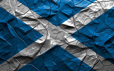 4k, iskoçya bayrağı, taş doku, avrupa, iskoçya 3d bayrağı, çatlaklar ile arka plan, iskoçya, iskoç bayrağı