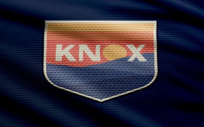 un logotipo de tela de knoxville sc, 4k, fondo de tela azul, liga uno de la usl, bokeh, fútbol, un logotipo de knoxville sc, fútbol americano, un emblema de knoxville sc, club de futbol americano, uno de knoxville fc