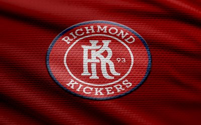 logo en tissu richmond kickers, 4k, fond de tissu rouge, ligue 1 de la usl, bokeh, football, logo des kickers de richmond, emblème des kickers de richmond, club de football américain, kickers de richmond fc