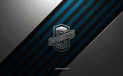 Colorado Springs Switchbacks FC logo, 4k, steel background, American soccer club, blue lines, Colorado Springs Switchbacks FC emblem, USL, soccer player, Colorado Springs Switchbacks FC, USA