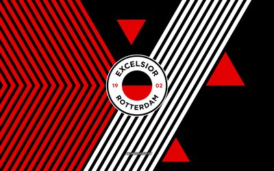 logotipo del excelsior róterdam, 4k, equipo de fútbol holandés, fondo de líneas negras rojas, excelsior róterdam, eredivisie, países bajos, arte lineal, emblema del excelsior rotterdam, fútbol americano