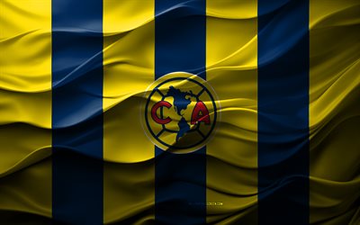 4k, logo du club amérique, fond 3d bleu jaune, emblème du club américa, liga mx, équipe mexicaine de football, drapeau du club amérique, textures 3d, club amérique, football, mexique