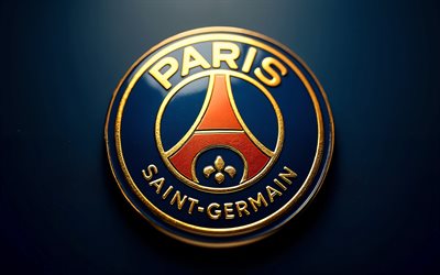पीएसजी धातु लोगो, नीली धातु पृष्ठभूमि, पीएसजी, पेरिस सेंट जर्मेन लोगो, पीएसजी चिन्ह, पीएसजी स्वर्ण प्रतीक, पीएसजी लोगो, फ़ुटबॉल, फ्रांस, पीएसजी 3डी लोगो, पेरिस सेंट जर्मेन