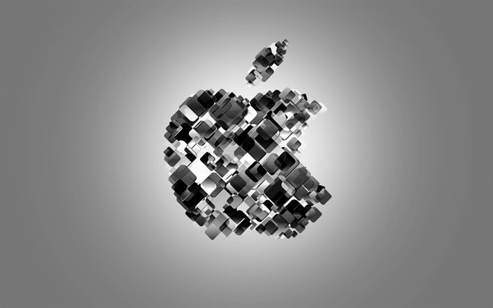 apple, kreativ, logotyp, grå bakgrund