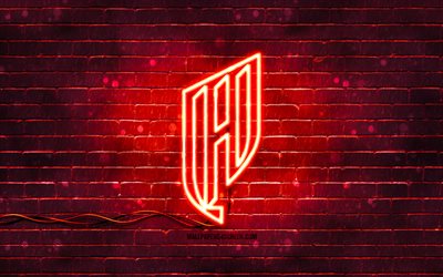 Al Qadsiah FC neon logo, 4k, red brickwall, Saudi Pro League, soccer, Al Qadsiah FC logo, football, Al Qadsiah FC emblem, Al Qadsiah FC, Saudi football club, Al-Qadsiah FC