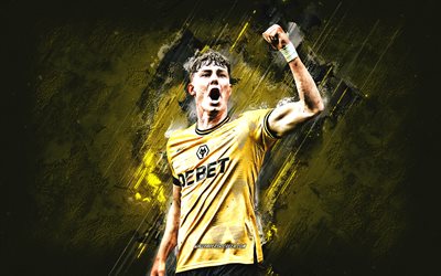 jorgen strand larsen, wolverhampton wanderers fc, norsk fotbollsspelare, gul stenbakgrund, grunge konst, premier league, engelska, fotboll