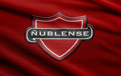 cd nublense fabric logo, 4k, hintergrund roter stoff, liga de primera, bokeh, fußball, cd nubense  logo, cd nubense emblem, cd nublense, chilenischer fußballverein, nublense fc