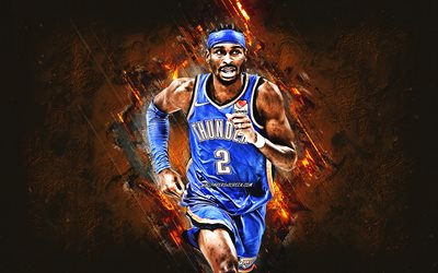 shai gilgeous alexander, oklahoma city thunder, kanadalı basketbolcu, mavi taş arka plan, grunge art, nba, amerika, basketbol, shaivonte aicalı gilgeous alexander
