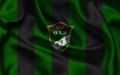4k, logotipo dos eua biskra, tecido de seda preta verde, time de futebol da argélia, us biskra emblem, liga 1, nós biskra, argélia, futebol, biskra fc, usb