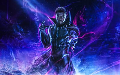 4k, panthère noire, obscurité, super héros, le roi de wakanda, comics marvel, art 3d, œuvres d'art, black panther 4k