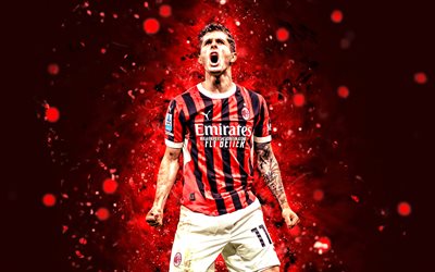 Christian Pulisic, 4k, red neon lights, AC Milan, Serie A, american footballers, Christian Pulisic 4K, football, soccer, Milan FC, Christian Pulisic Milan