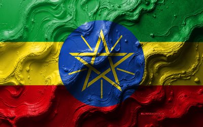 bandera de etiopía, 4k, textura de onda de piedra, bandera 3d etiopía, áfrica, banderas de países africanos, etiopía