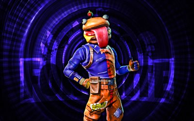 durburger fortnite, 4k, fondo espiral azul, fortnita, creativo, piel de durburger, piel durburger fortnite, durburger, personajes de fortnite
