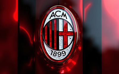logo en cristal de l'ac milan, 4k, club de football italien, art des pierres précieuses, emblème en verre de l'ac milan, fond de cristal rouge, logo de l'ac milan, l'ac milan signe, emblème de l'ac milan, série a, italie, football, milan ac