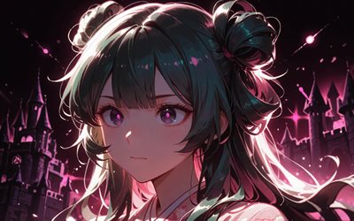 maomao, 4k, oscuridad, castillo, los diarios del boticario, kimono, manga, protagonista, los personajes de el diario del boticario, torii, obra de arte, maomao los diarios del boticario