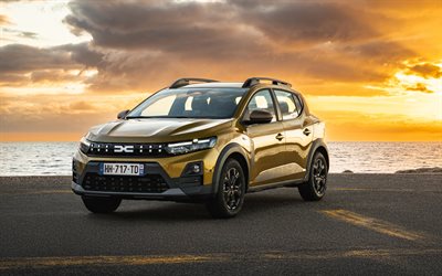 dacia sandero stepway extreme, 4k, gün batımı, 2026 araba, sahil, dacia sandero stepway, dış, 2026 dacia sandero stepway, romanya arabaları, dacia