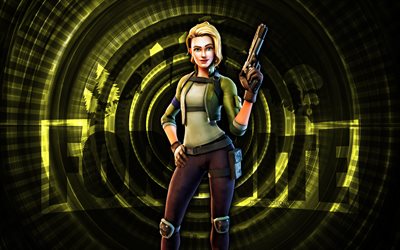 Emmy Fortnite, 4k, green spiral background, Fortnite, creative, Emmy Skin, Fortnite Emmy Skin, Emmy, Fortnite characters