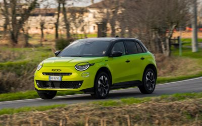 fiat 600 hybrid sport edizione milano cortina, 4k, route, 2026 voitures, croisements, fiat600, fiat 600 verte, voitures italiennes, décret