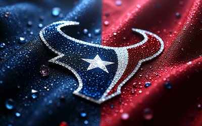 Houston Texans gems logo, 4k, blue red gems background, NBA, Houston Texans logo, Houston Texans emblem, USA, Houston Texans, American football, NFL